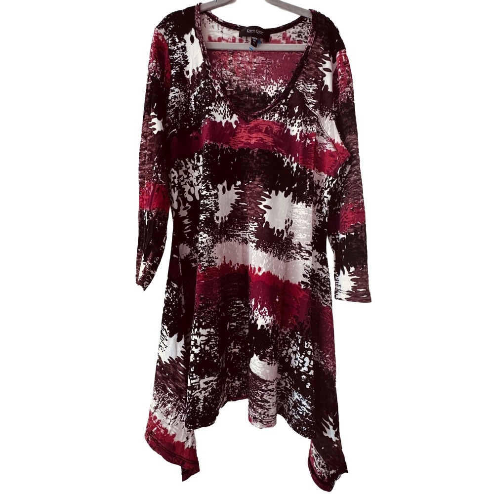 Karen Kane Sz XL Artsy Boho Brown Abstract Handkerchief Hem Lagenlook Tunic USA